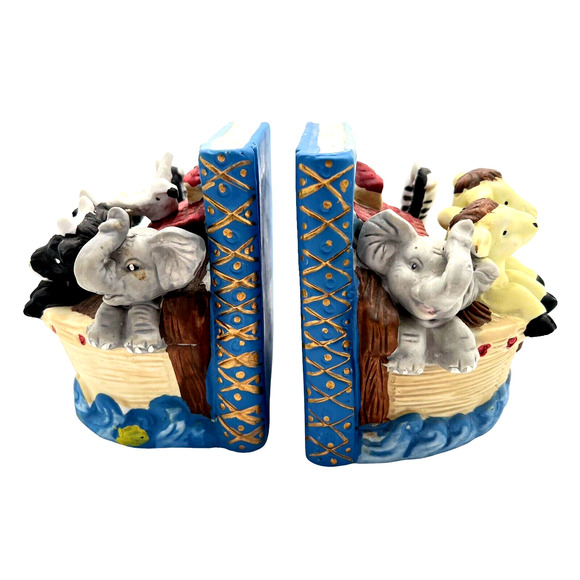 Noahs Ark Bookends Hand Painted Ceramic Childrens Books Bible Character Story - Picture 2 of 13